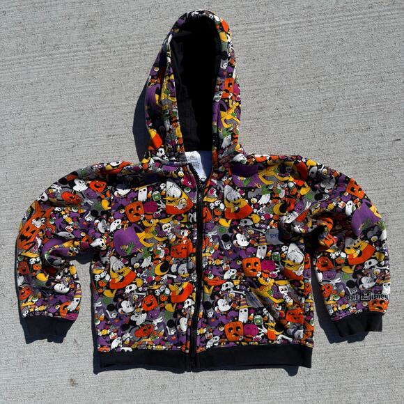 Walt Disney World Parks 2022 Halloween Full Zip Up Hoodie Sweatshirt AOP Medium - Picture 1 of 6